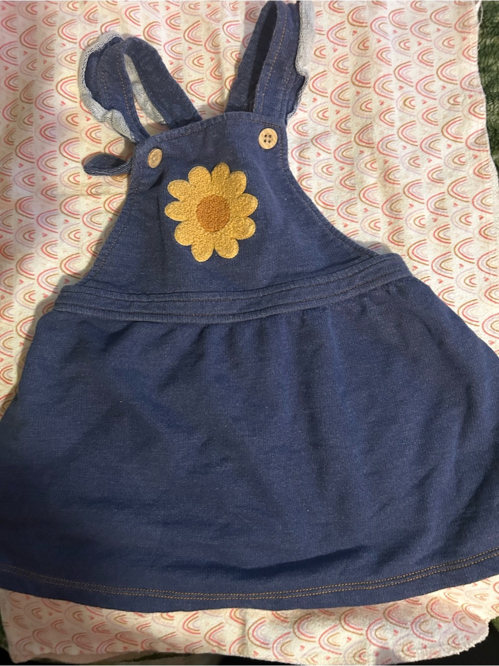 Toddler Navy Blue Daisy Appliqué Overall Dress